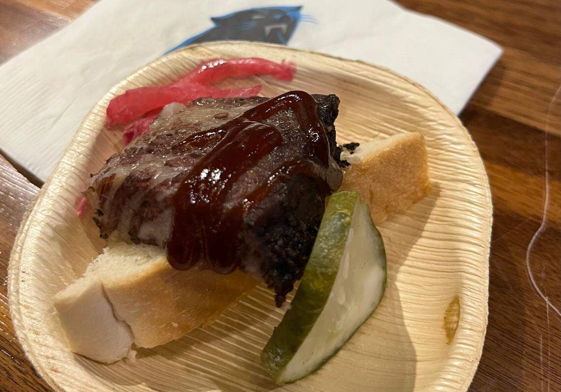 A sample of the Smoked Carolina beef rib at Bank of America Stadium.
