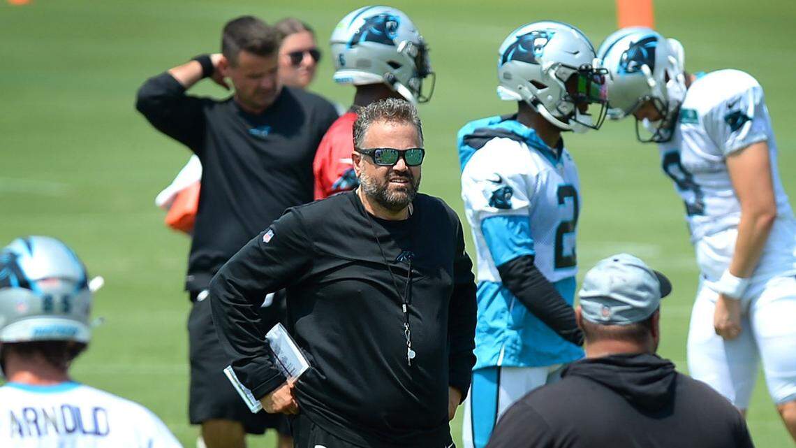 Carolina Panthers head coach Matt Rhule during practice on Wednesday, August 25, 2021.
