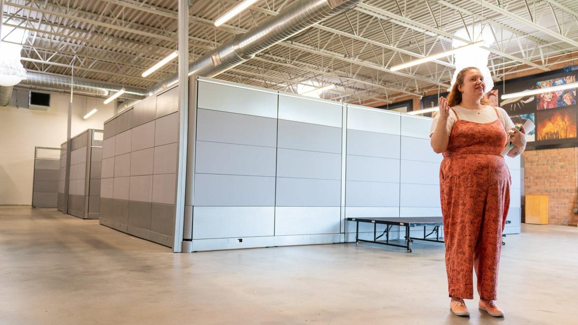 Claire Lechtenberg, marketing and development director, shows off space at the Independent Picture House that will be transformed into a new theater with 145 seats. The $725,00 renovation will start this month.
