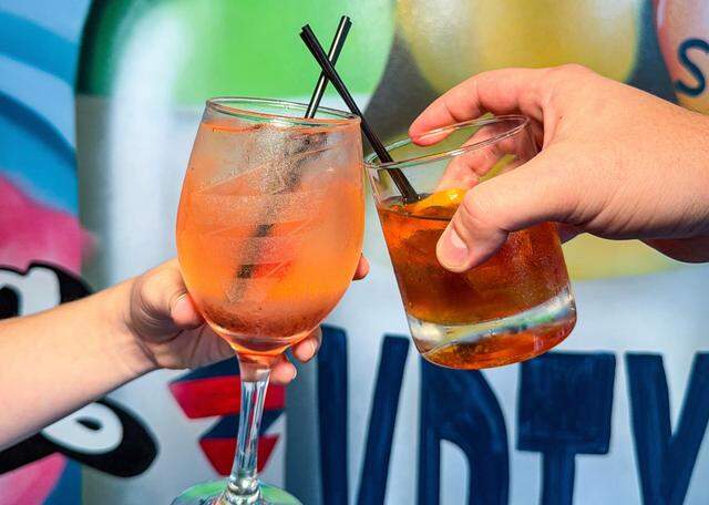VRTX Restaurant and Bar serves craft cocktails using locally distilled spirits.