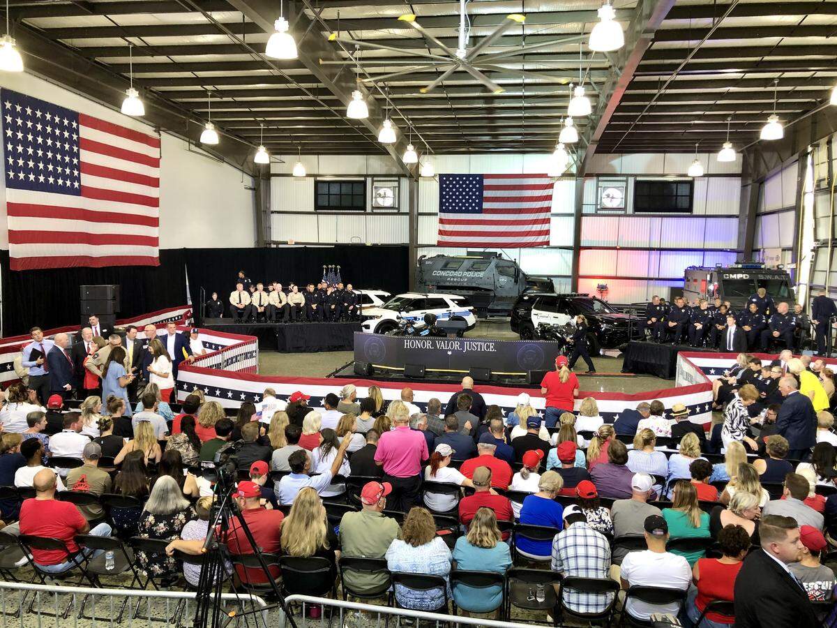 Attendees wait for Vice President JD Vance to speak in Concord, NC on Wednesday, September 24, 2025.