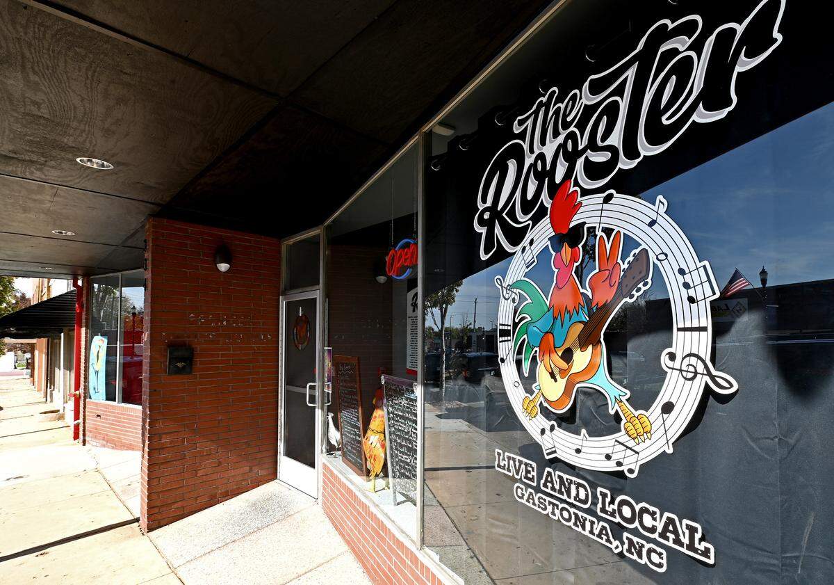 Outside the entrance of The Rooster, a live performing arts venue at 334 W. Main Ave. in Gastonia.