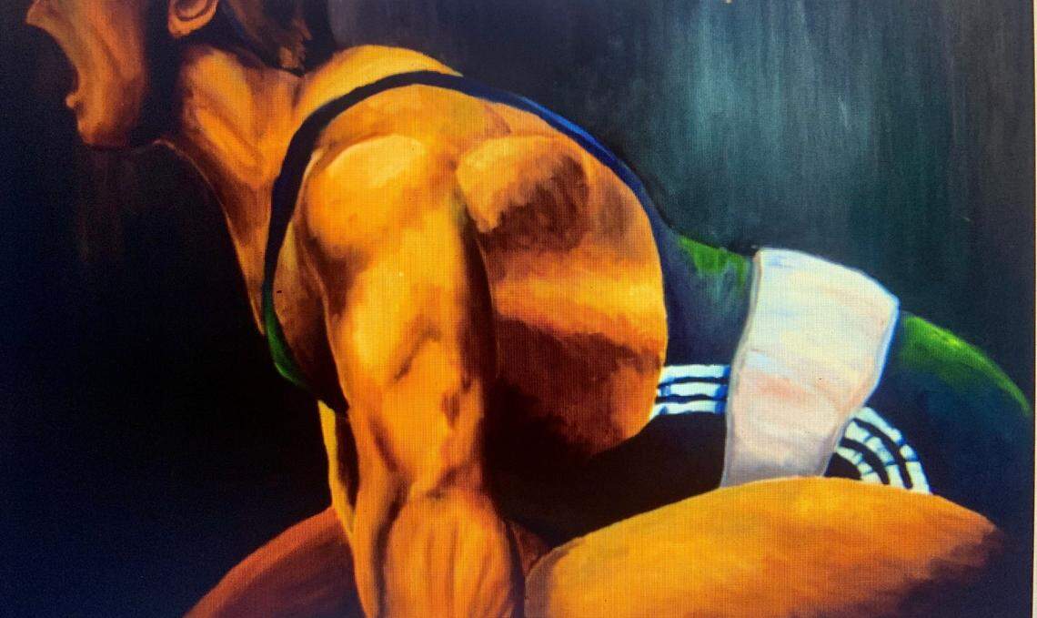 Olympic weightlifter Caine Wilkes is also an artist and he occasionally creates art about his own sport.