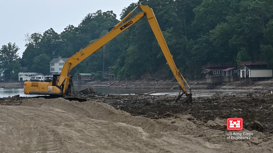 The U.S. Army Corps of Engineers is lowering the water level in Lake Lure by 30 feet to scrape out 376,000 tons of silt and sediment pushed into the lake by Helene, the Town of Lake Lure reported in a June 17 news release.