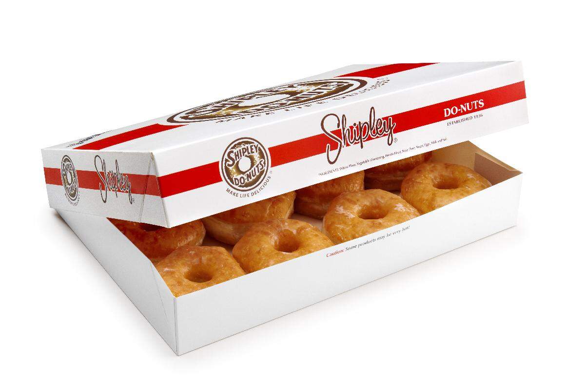 A box of Shipley Do-Nuts’ glazed doughnuts.