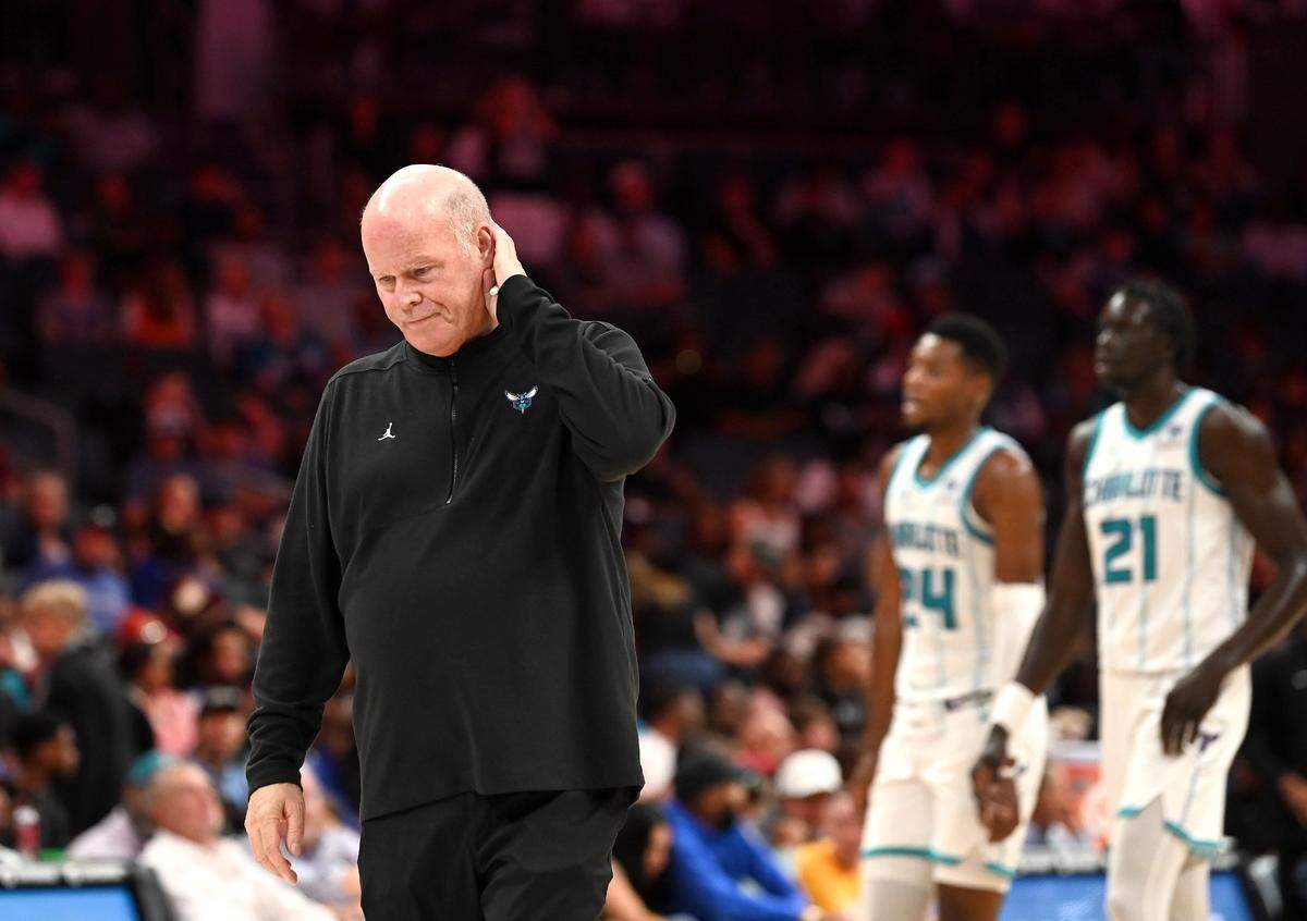 Charlotte Hornets head coach Steve Clifford reacts to the team’s play against the Brooklyn Nets on Monday, October 30, 2023 at Spectrum Center in Charlotte, NC. The Nets defeated the Hornets 133-121.