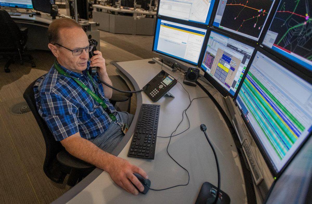 Mike Stephenson, a grid operator, fields calls from customers and teams of technicians at Duke Energy’s Distribution Control Center. “If I do something wrong, hundreds of people could lose power,” he said.