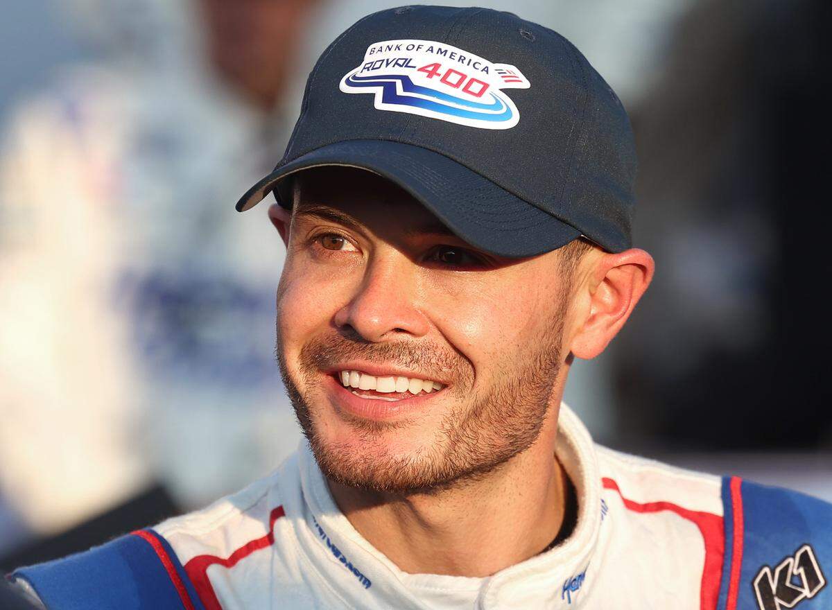 NASCAR driver Kyle Larson smiles in victory lane after winning the Bank of America Roval 400 at Charlotte Motor Speedway in Concord, NC on Sunday, October 13, 2024.
