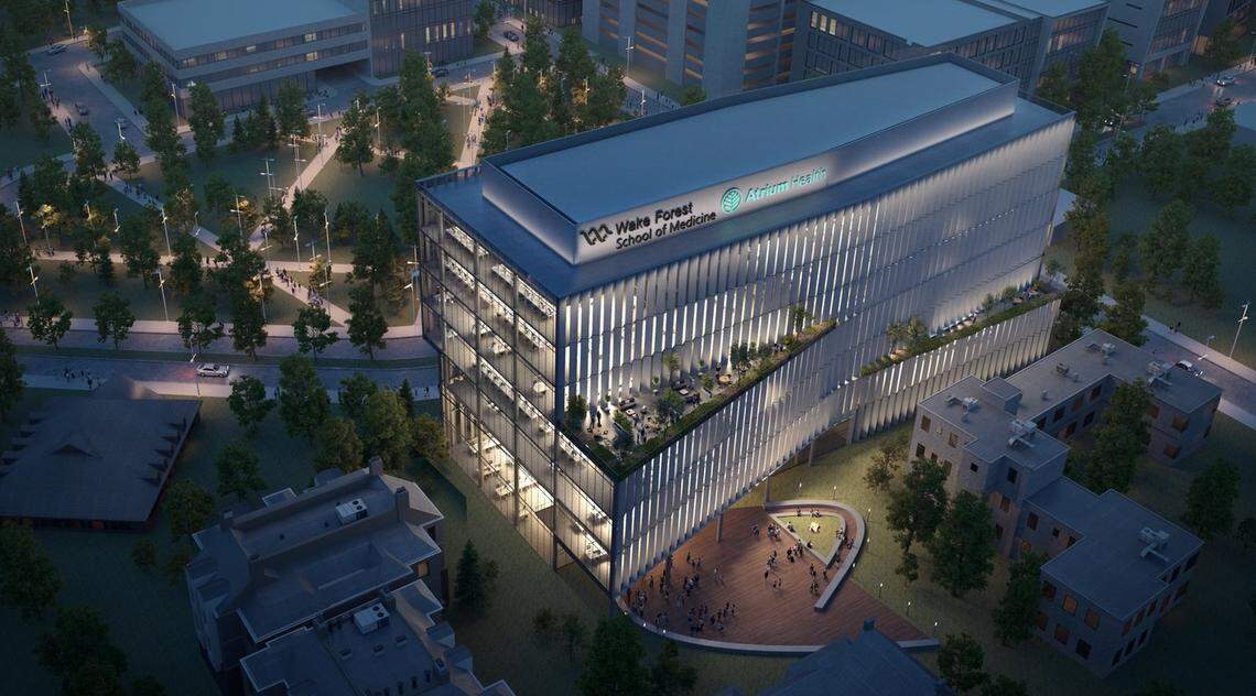 A rendering of the proposed Wake Forest School of Medicine campus in Charlotte, a strategic combination between Atrium Health and Wake Forest Baptist Health in Winston-Salem.