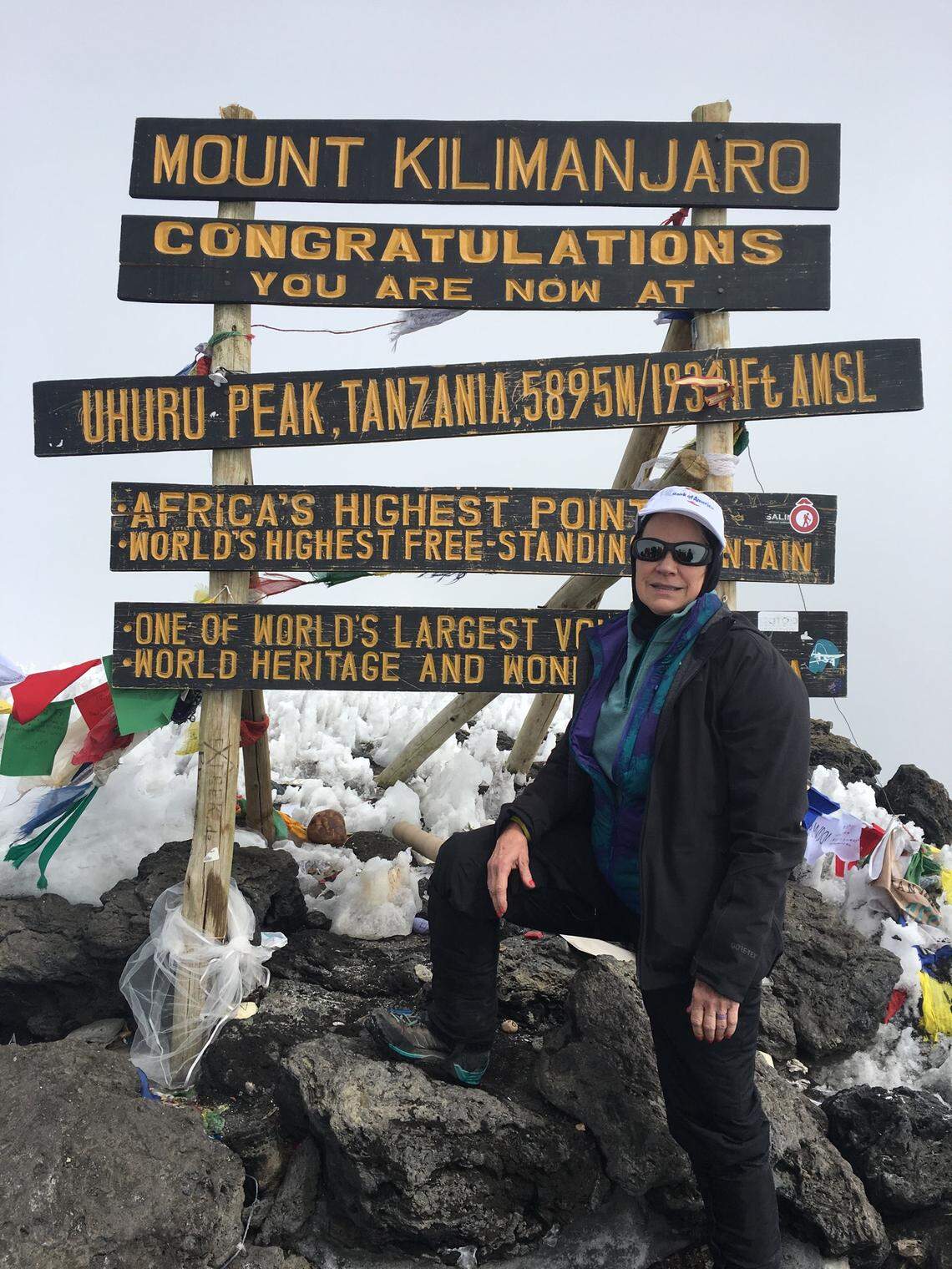 Cathy Bessant reaches the top of Mount Kilimanjaro in 2018. She recently retired from her CEO position with the Foundation for the Carolinas