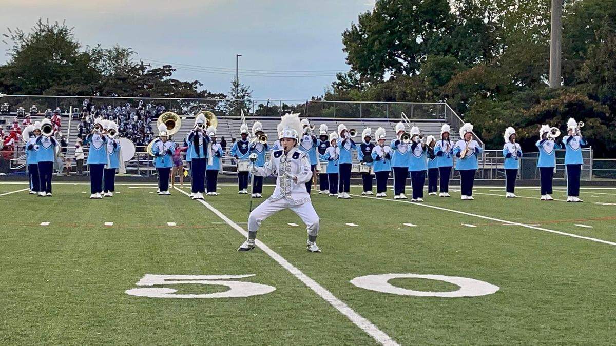 Hopewell High’s marching band performs on the field this year.
