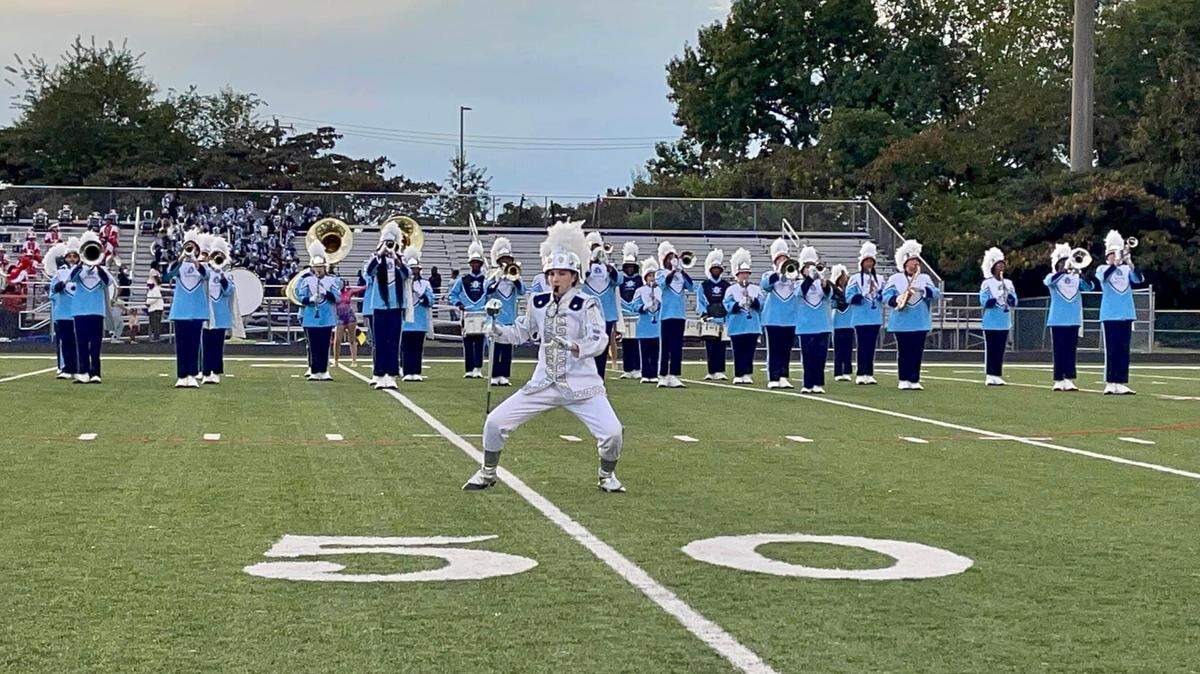 Hopewell High’s marching band performs on the field this year.