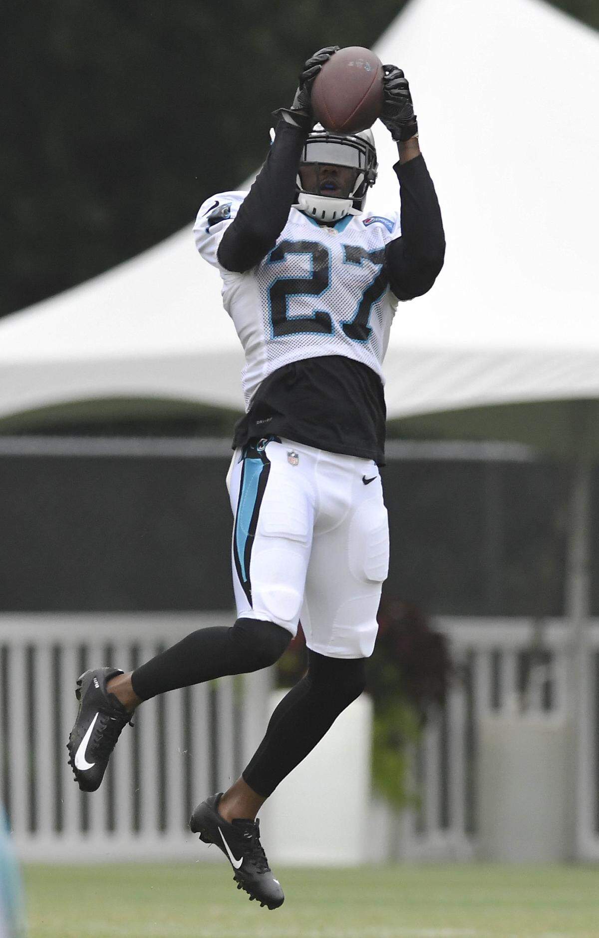 Carolina Panthers cornerback Kevon Seymour (27) spent time watching film of teammate Ross Cockrell before he even met him. At training camp at Wofford College in Spartanburg on Wednesday, he continued competing to help replace Cockrell, who broke his leg on Monday.