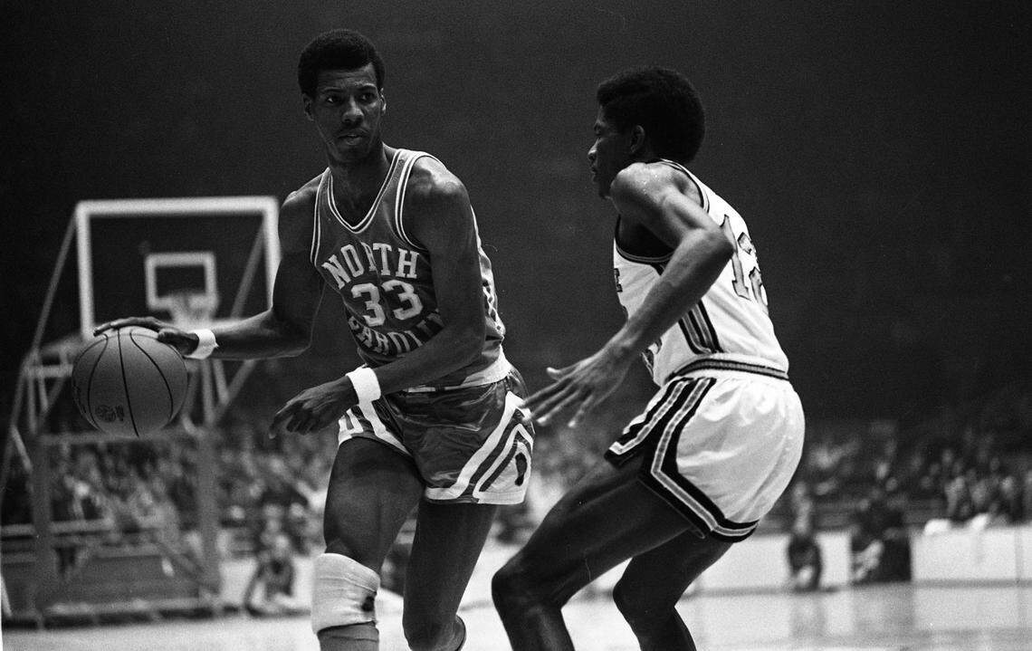 Charlie Scott (33) was the first black scholarship athlete at North Carolina. He scored 40 points in the 1969 ACC tournament championship game in Charlotte, which still stands as a conference record for an ACC final.