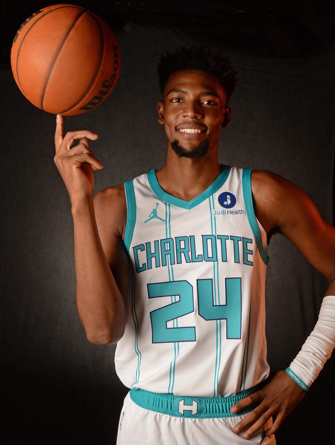 Charlotte Hornets Brandon Miller at the Hornets’ annual media day on Sept. 29. 