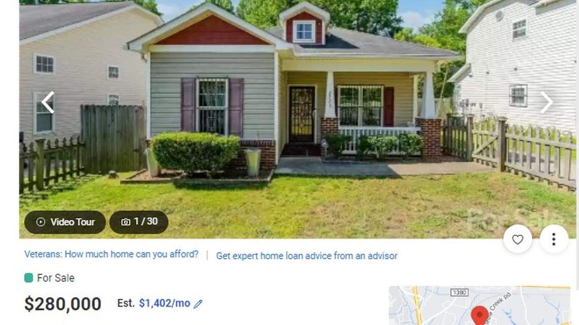 This four-bedroom home in Charlotte is listed for sale at $280,000.