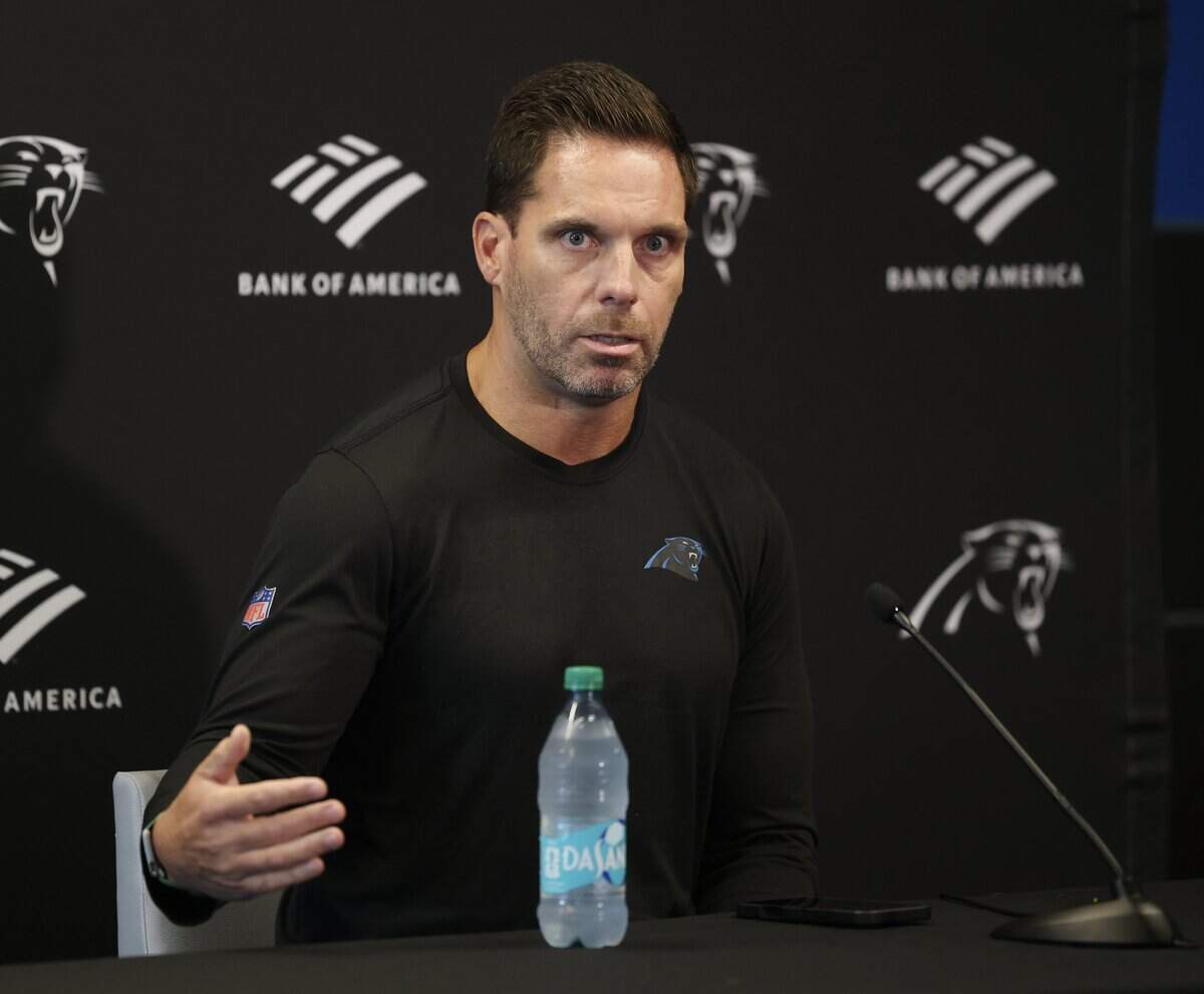 Carolina Panthers general manager Dan Morgan talks to reporters about the upcoming football season on Wednesday, July 22, 2026, at Bank of America Stadium in Charlotte.