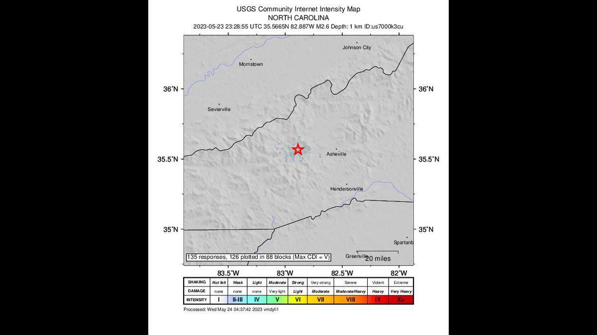 A 2.6 magnitude earthquake that shook western North Carolina Tuesday evening was felt by dozens, but caused no damaged, according to the U.S. Geological Survey.
