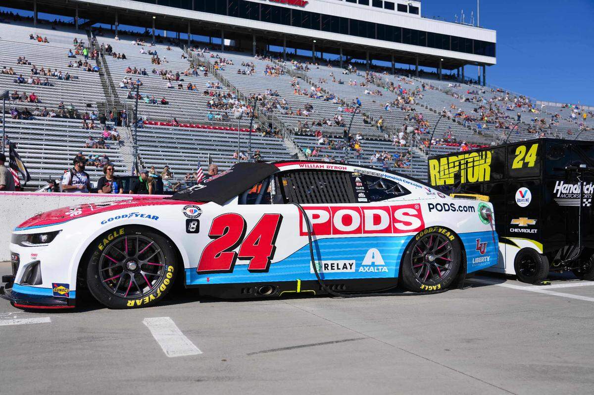 Oct 29, 2023; Martinsville, Virginia, USA; NASCAR Cup Series driver William Byron (24) car prior to the NASCAR Xfinity 500 at Martinsville Speedway. Mandatory Credit: David Yeazell-USA TODAY Sports
