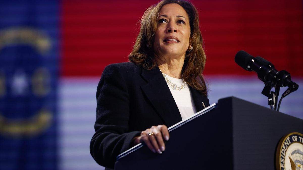 Vice President Kamala Harris speaks during a rally at the Bojangles Coliseum in Charlotte, NC on Thursday, September 12, 2024.