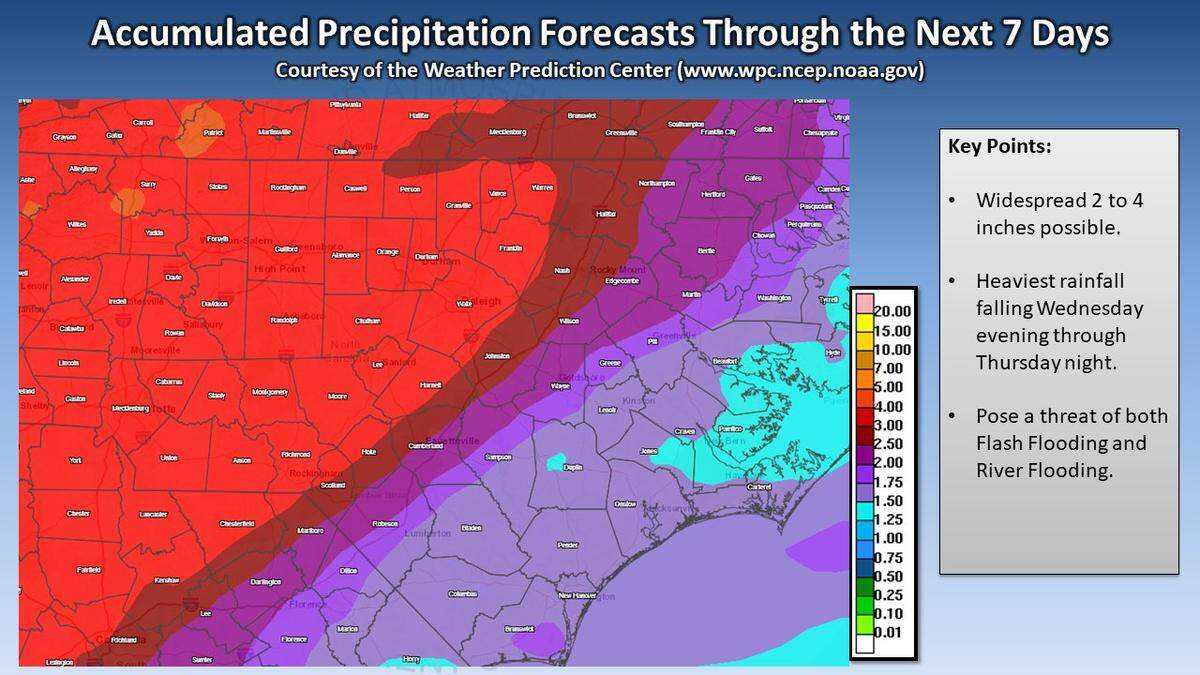 Forecasters say strong storms will soak North Carolina this week.