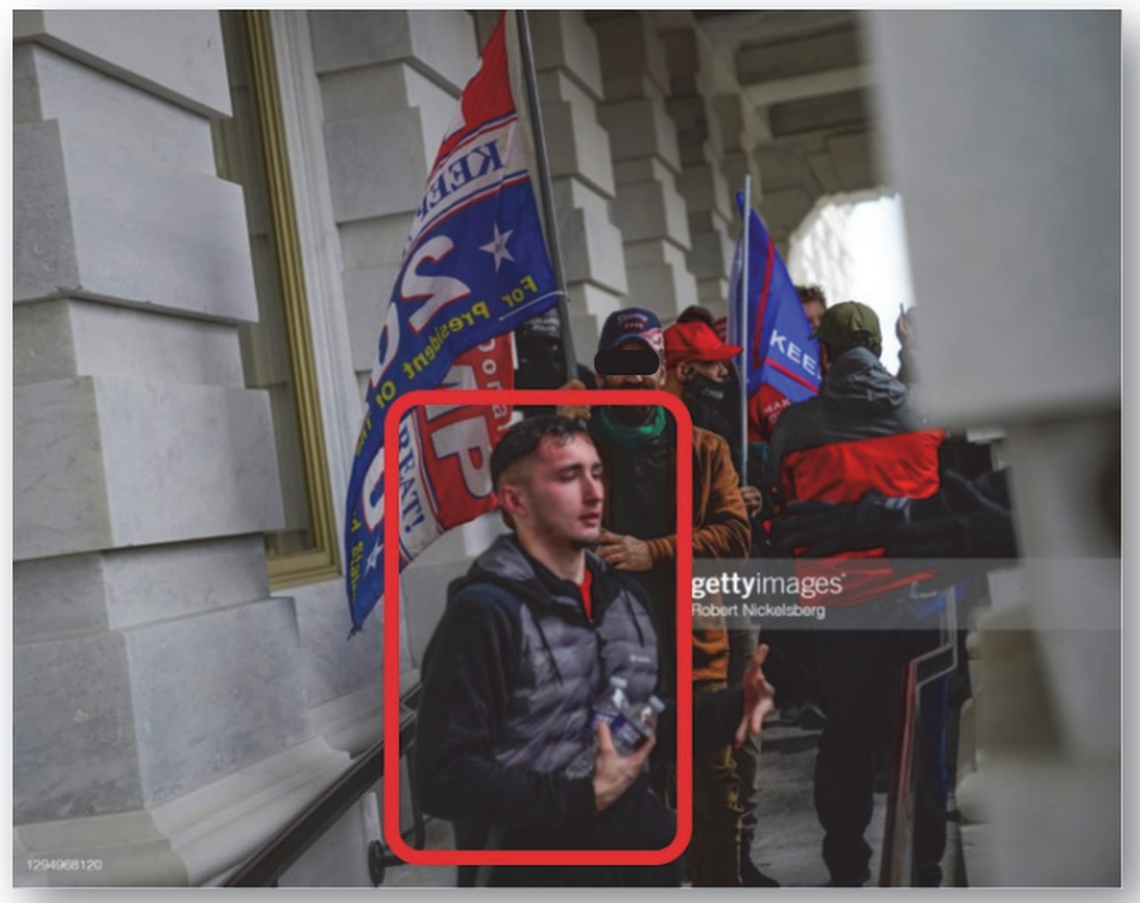 Matthew Beddingfield appears along the northern side of the US Capitol on Jan. 6, 2021, in this Getty Images photograph that was included in a federal court document.