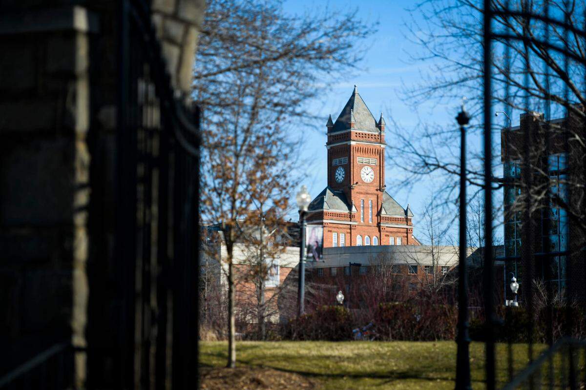The Biddle Hall clock and bell tower at Johnson C. Smith University in Charlotte, NC, on Wednesday, Feb. 2, 2022. Several historically black universities across the country received bomb threats this week, but not JCSU.