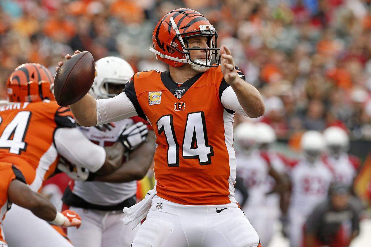 Cincinnati Bengals quarterback Andy Dalton is 70-61-2 as a starter and led the team to the playoffs in his first five years in the league. Sam Greene/The EnquirerCincinnati Bengals quarterback Andy Dalton (14) throws a pass in the fourth quarter of the NFL Week 5 game between the Cincinnati Bengals and the Arizona Cardinals at Paul Brown Stadium in downtown Cincinnati on Sunday, Oct. 6, 2019. Despite a fourth quarter comeback, the Bengals fell to 0-5 with a 26-23 loss to the Cardinals.