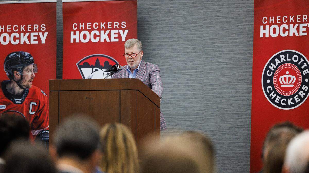 Michael Kahn, now the largest minority partner of the Charlotte Checkers, speaks at an announcement in this file photo.