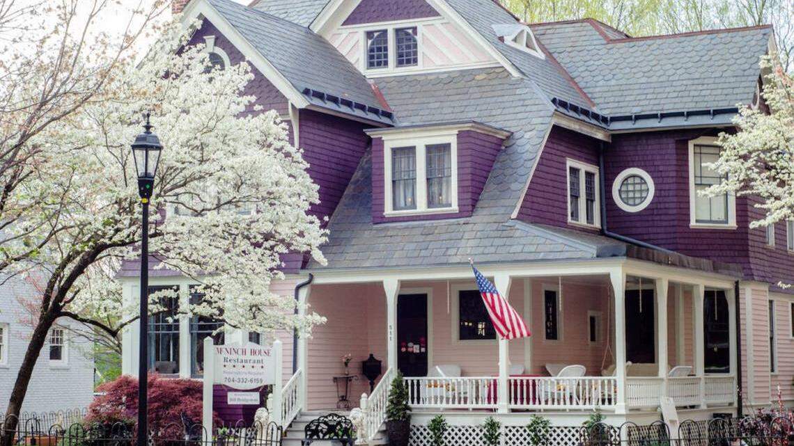 Enjoy a meal in the pink and purple Victorian mansion that houses the McNinch House restaurant.