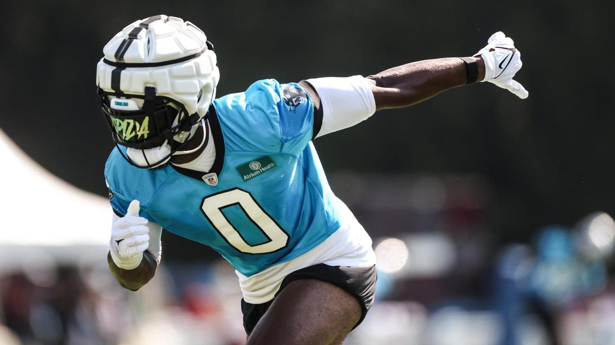 Carolina Panthers Brian Burns wears the number 0 at Panthers Training Camp at Wofford College in Spartanburg, SC., on Wednesday, July 26, 2023.