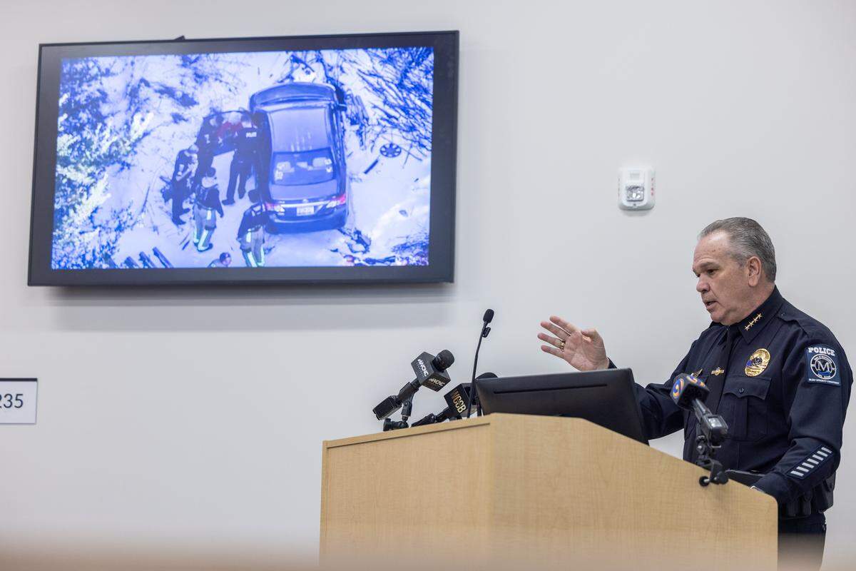 Chief Ron Campurciani speaks during a media demonstration of the newly launched drone first responder program at Mooresville Police Department in Mooresville, N.C., on Wednesday, February 18, 2026.