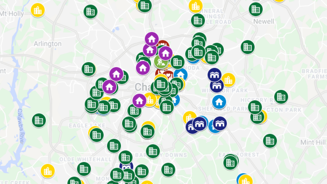 Map of Housing Trust Fund projects developed since 2002, with data provided by City of Charlotte. Taxpayer bonds have funded 139 projects totaling 10,818 units and 818 shelter beds.