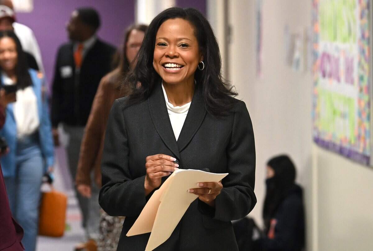 Crystal Hill, then the interim superintendent of Charlotte-Mecklenburg Schools walks to a classroom at Ardrey Kell High School in Charlotte, NC on Friday, January 13, 2023.