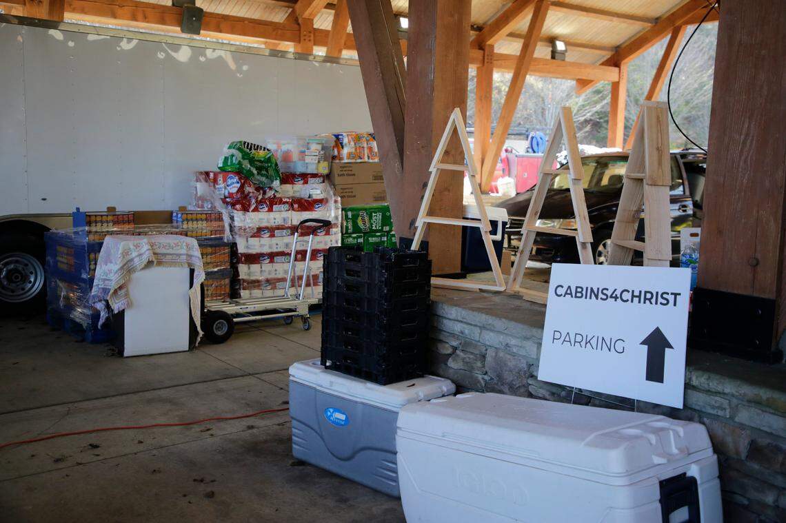 Supplies are stored at the Cabins 4 Christ work site at Camp Cedar Cliff near Asheville.