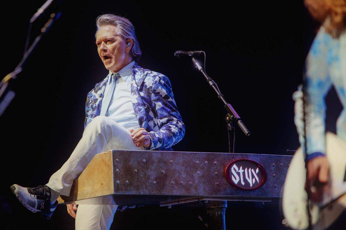 Styx vocalist and keyboardist Lawrence Gowan performs Saturday, Aug. 6, 2022, at PNC Music Pavilion in Charlotte.