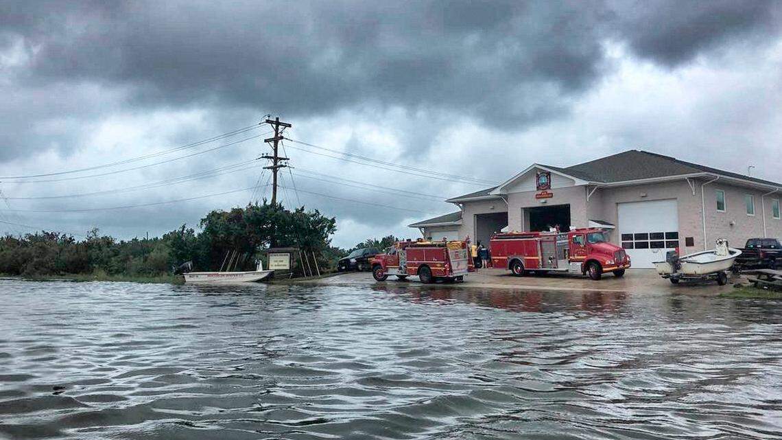 The Ocracoke Village Fire Department is used as a command center Friday, Sept. 6, 2019 on Ocracoke Island, N.C., in the aftermath of Hurricane Dorian.