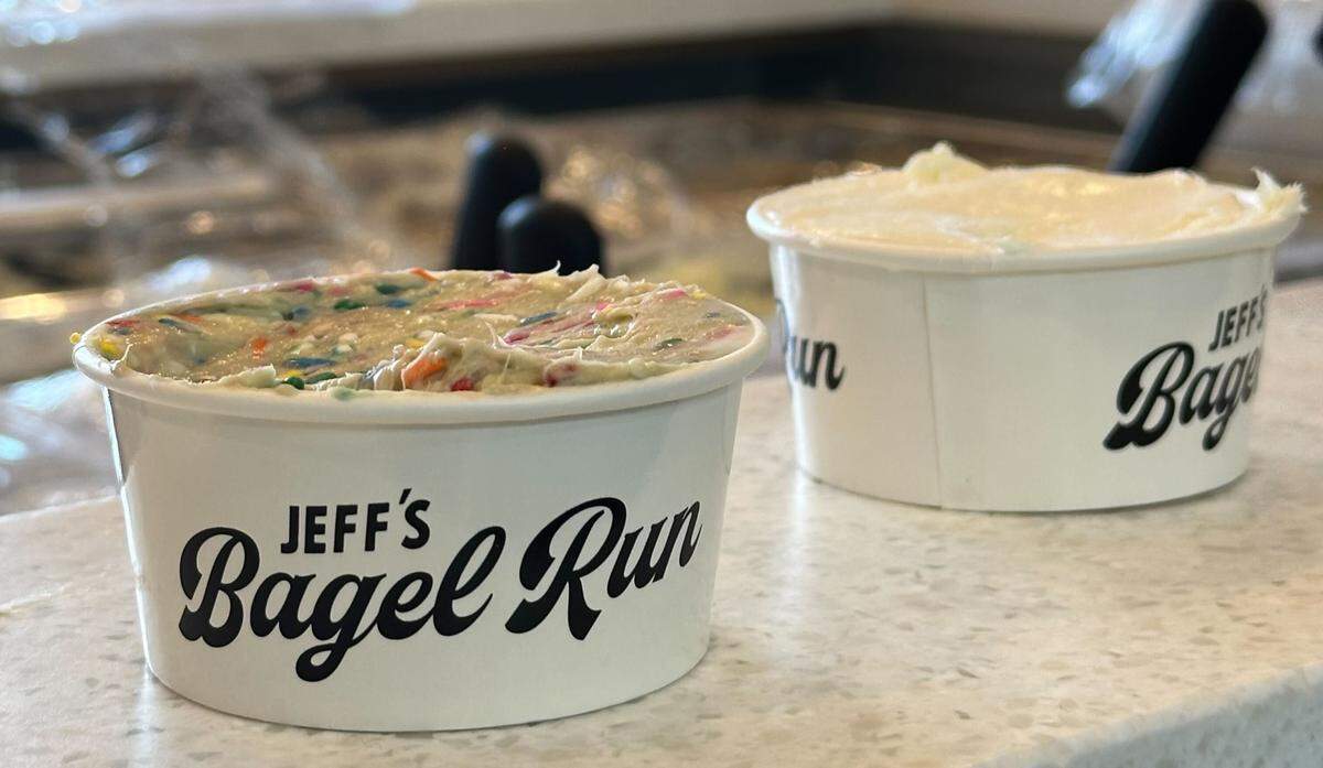 Jeff’s Bagel Run offers a variety of flavored spreads.