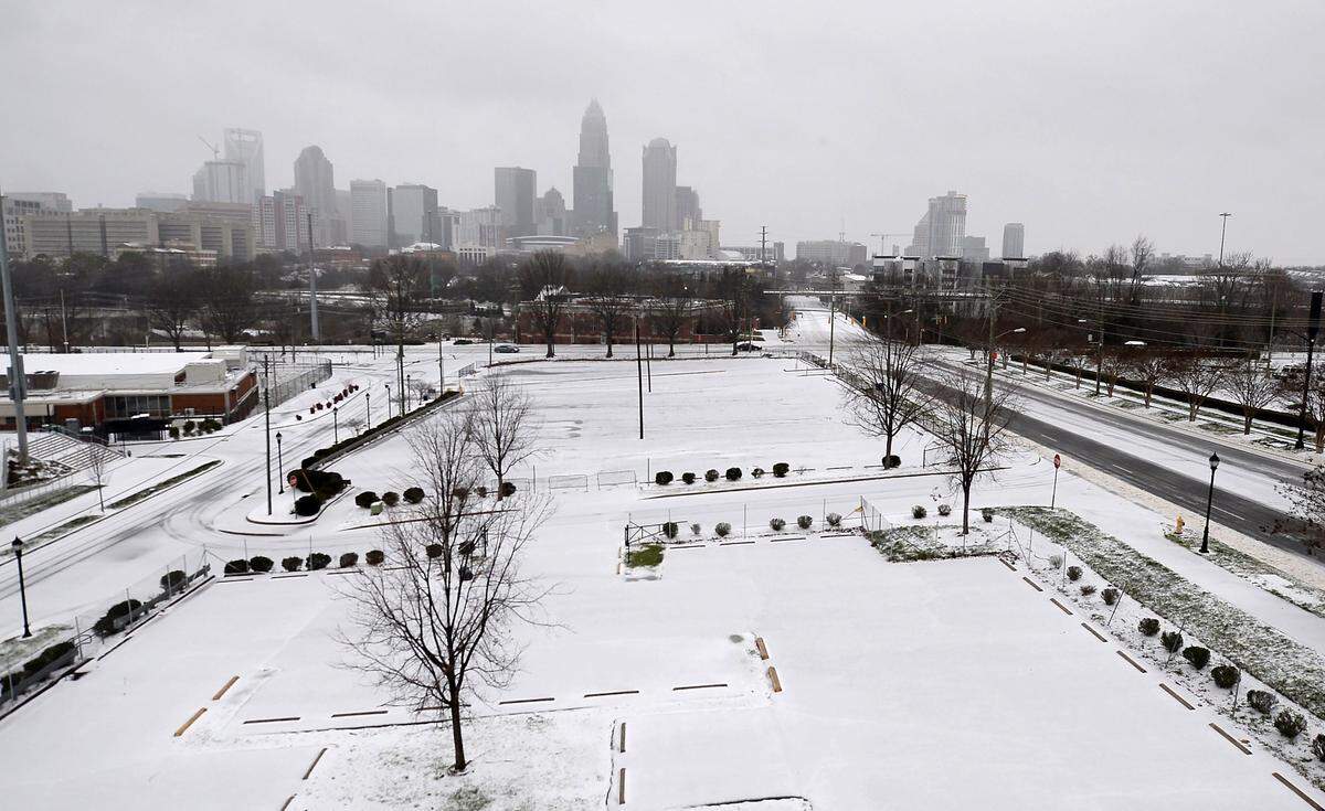 A wintry mix of rain, sleet and snow blanket the landscape in Charlotte in January 2022.