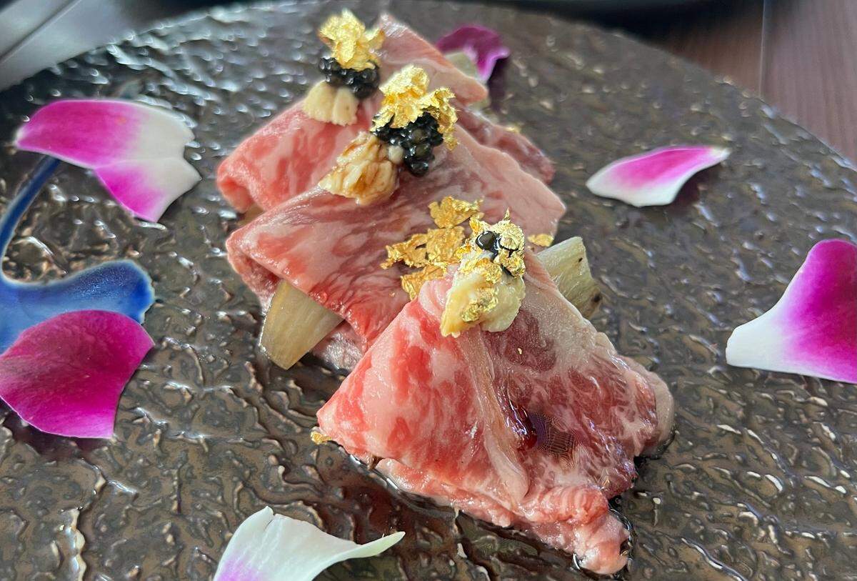 Hestia’s A5 Wagyu Striploin Carpaccio comes with a dollop of caviar.