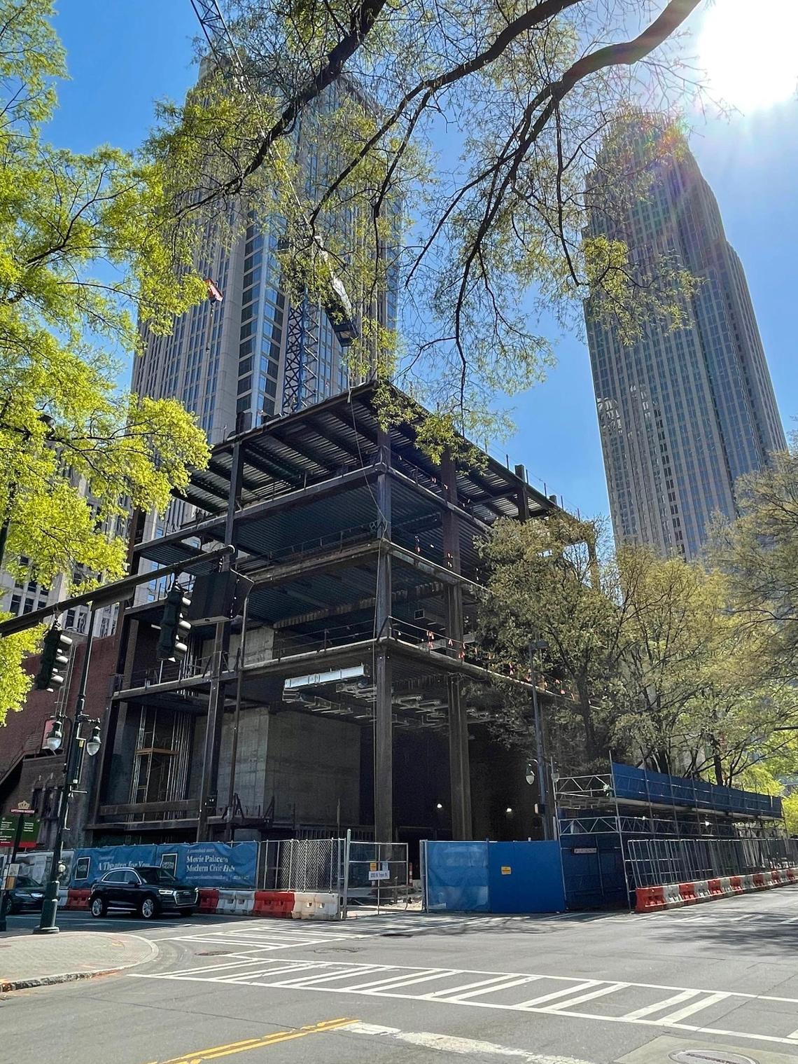 Construction site at the Carolina Theatre and the Intercontinental Hotel in uptown Charlotte on Monday, April 5, 2021.