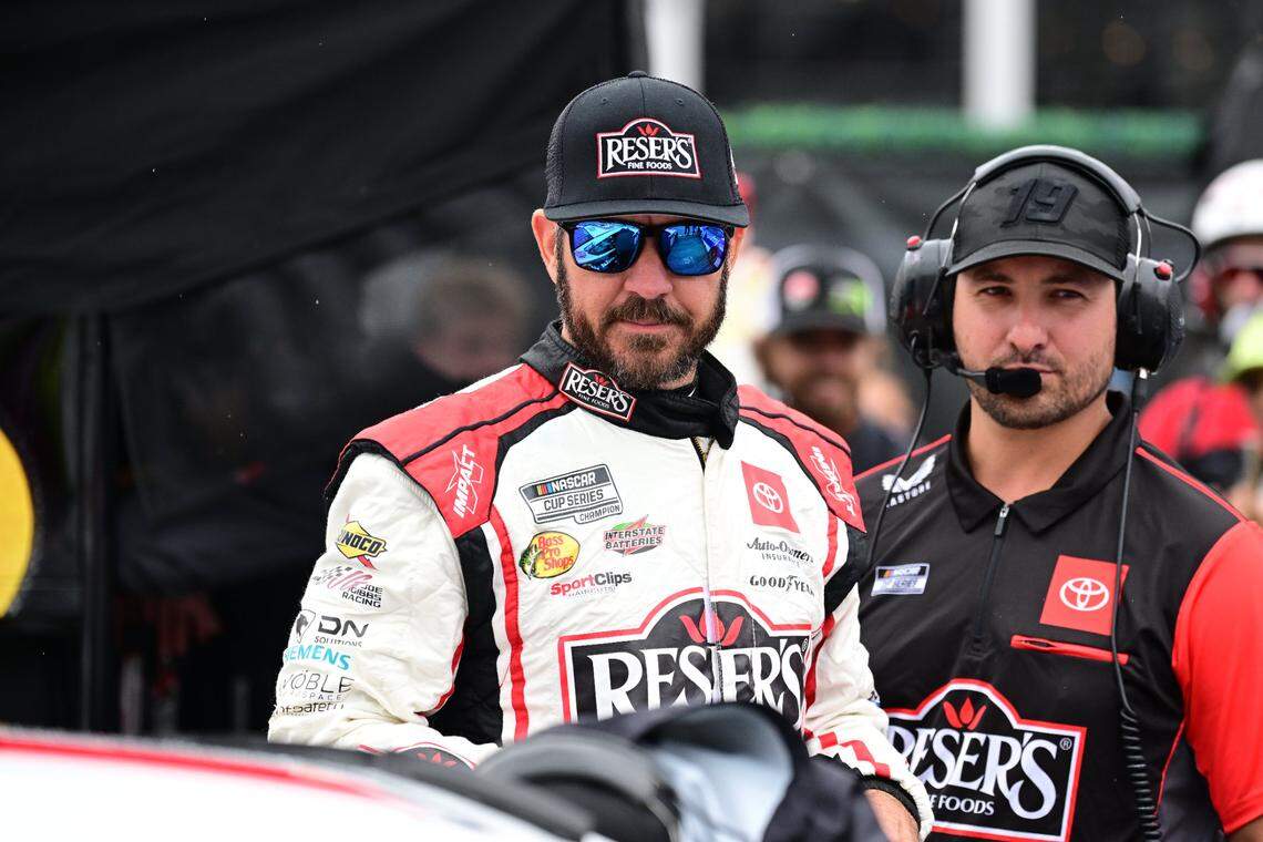 Jun 22, 2024; Loudon, New Hampshire, USA; NASCAR Cup Series driver Martin Truex Jr. (19) stands by his car before practice for the USA Today 301 at New Hampshire Motor Speedway.