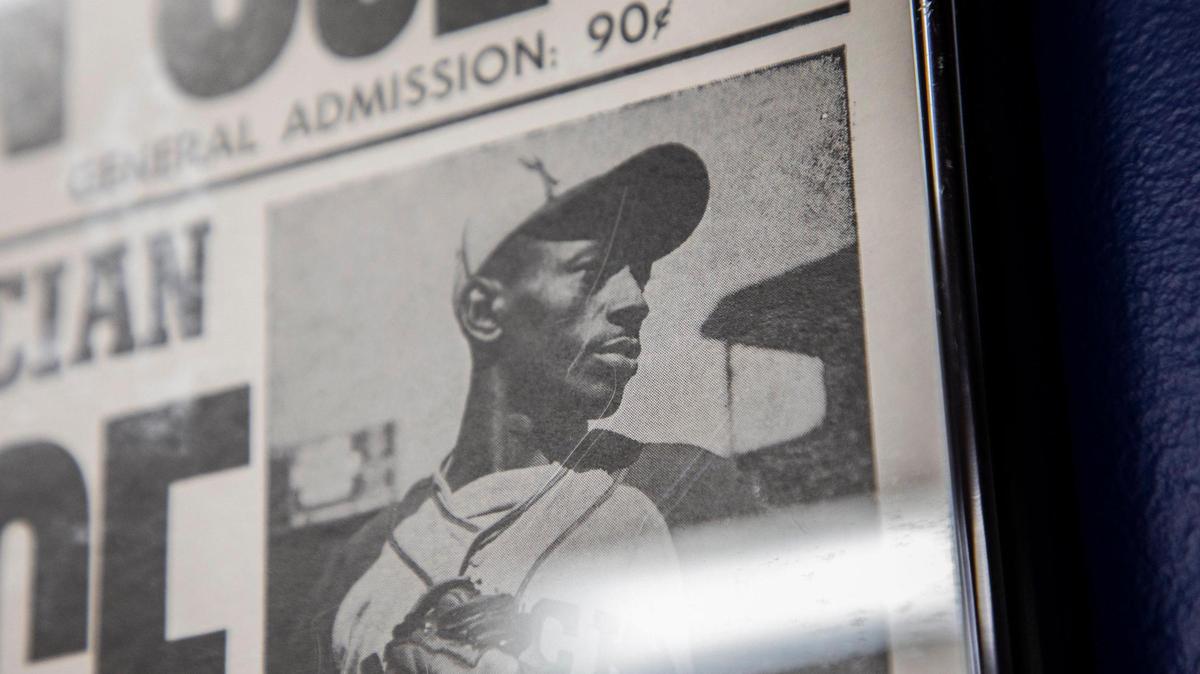 FILE PHOTO: The Mound Magician Leroy “Satchel” Paige on a poster for a game, shown at a Negro Leagues Baseball exhibit in the James B. Duke Memorial Library at Johnson C. Smith University in Charlotte, North Carolina.