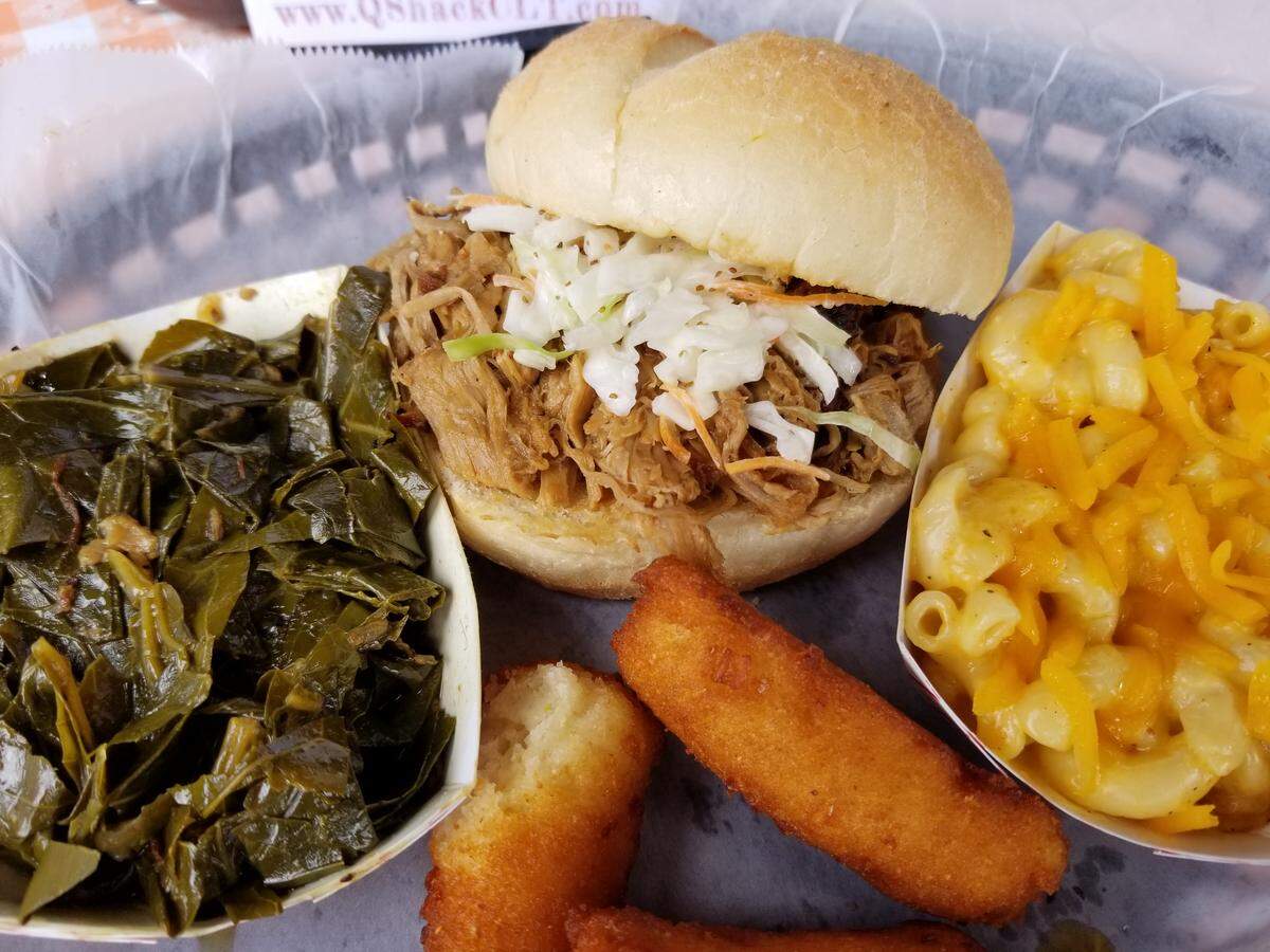 The Q Shack in the Promenade on Providence shopping center is offering smoked BBQ, brisket, ribs and house-made sides for curbside pickup and takeout.
