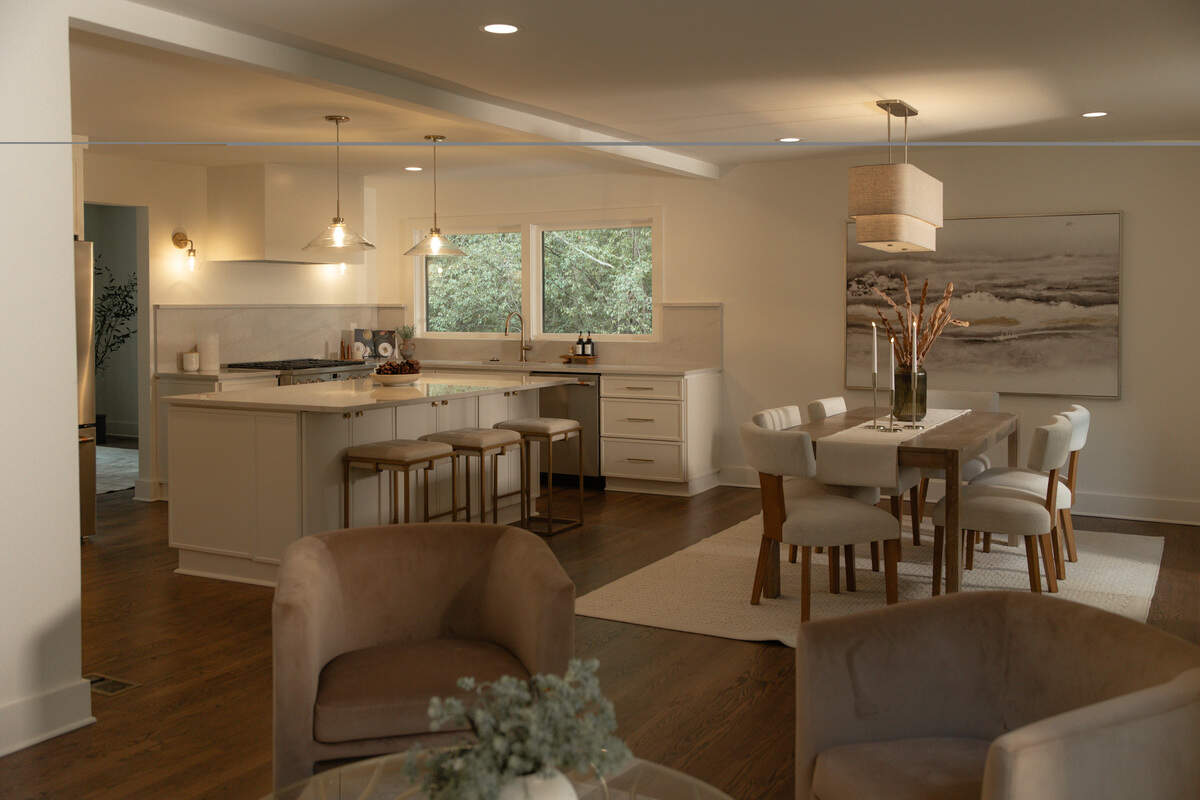 The Project 72 House includes this spacious kitchen and dining area.