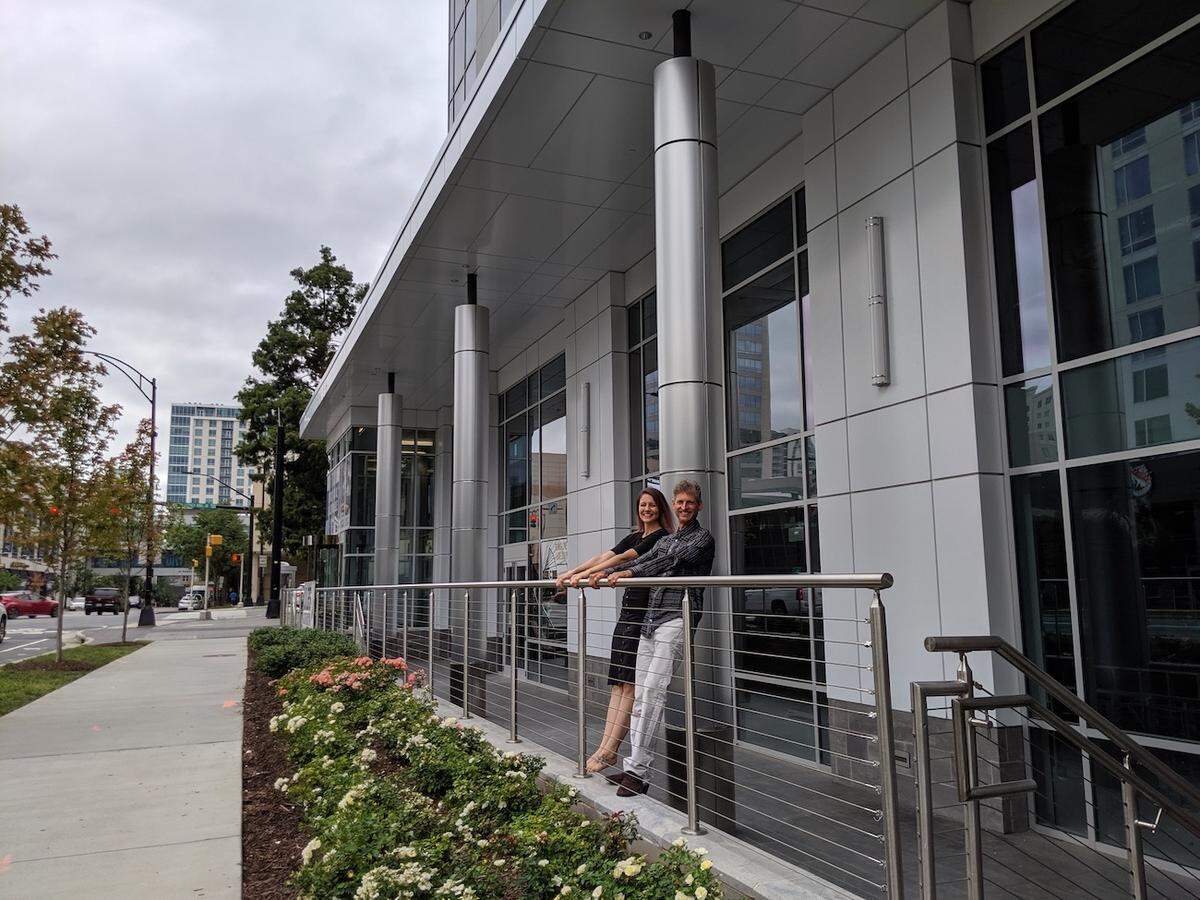 Middle C Jazz’s Katie Rothweiler and Jonathan Gellman pose outside of the location for the new club.