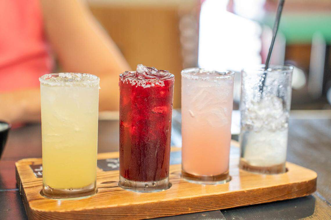 Four of the 21 flavors of mini margarita flights at Birritaco.