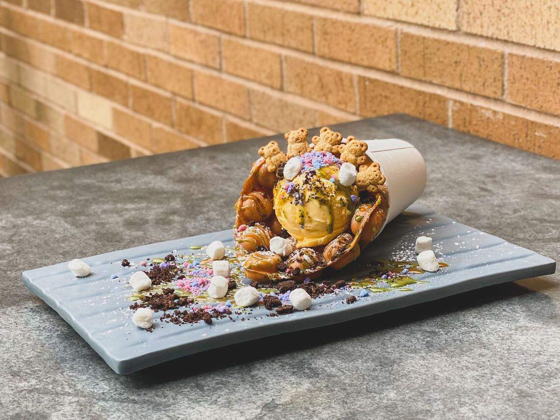 Open Rice’s Bubble Waffles are made from a sweet batter, then stuffed with toppings and your choice of ice cream.