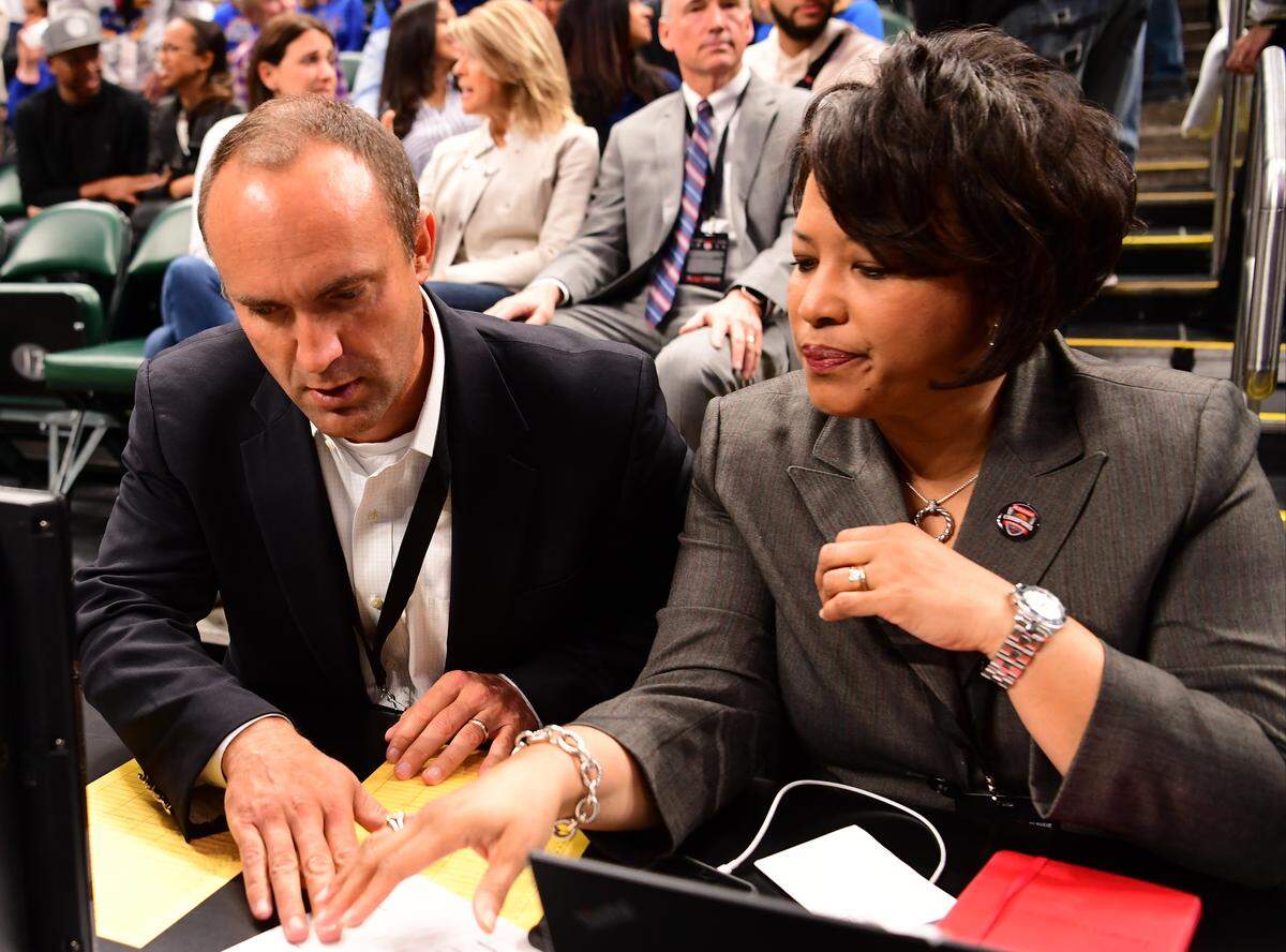 Stephanie Grant, director of events and basketball operations with ESPN, is based in the company’s Ballantyne office, where she works with vice president of events Clint Overby.
