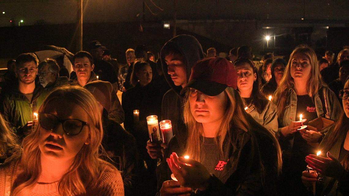 Hundreds of people gather to mourn Scott Brooks, who was killed Dec. 10 outside his restaurant Brooks’ Sandwich House.